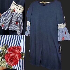 Alyx navy blue bell lace sleeves embroidered